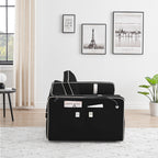 Canapé-lit convertible 2 places en velours de 140 cm avec lit gigogne, dossier inclinable, poches latérales et support pour téléphone