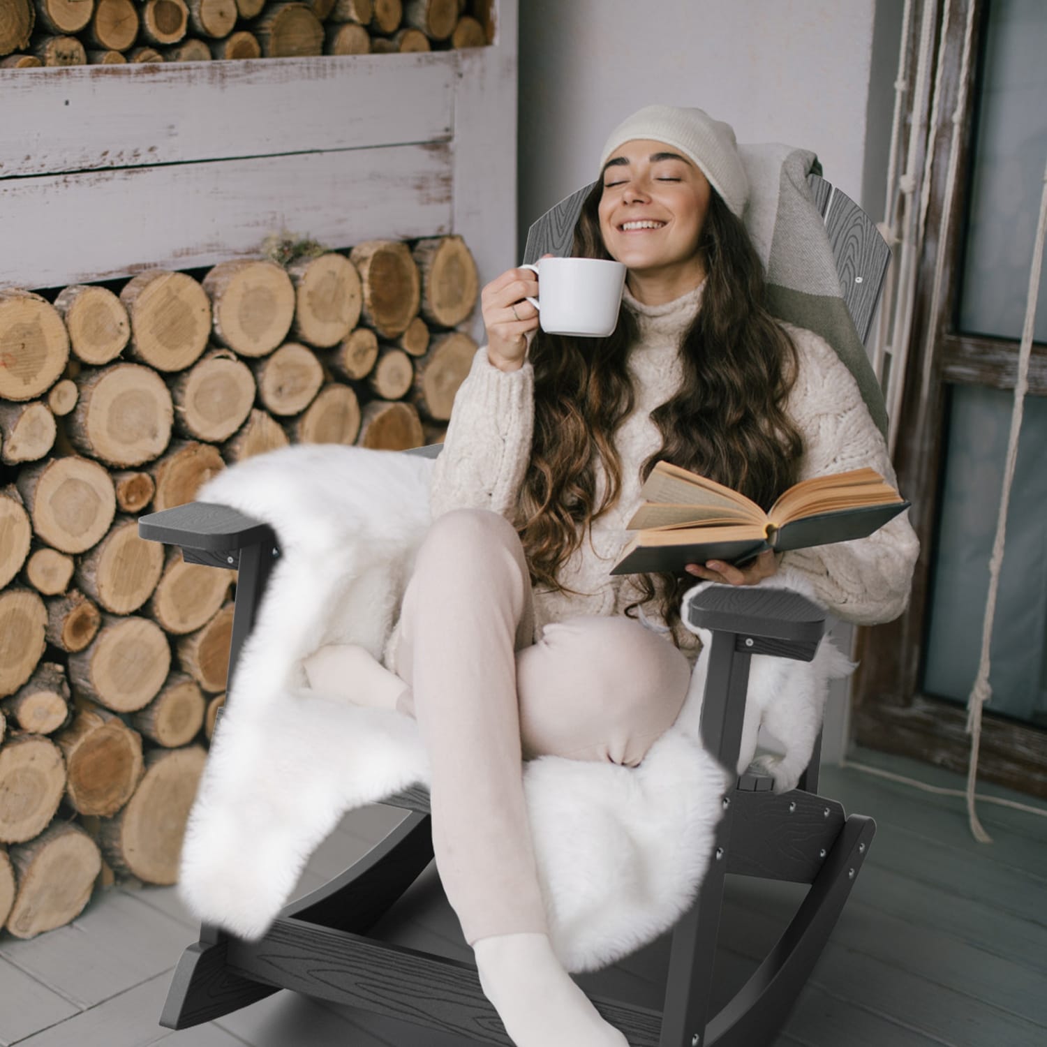 WINSOON Chaise à bascule d'extérieur, résistante aux intempéries, lot de 2