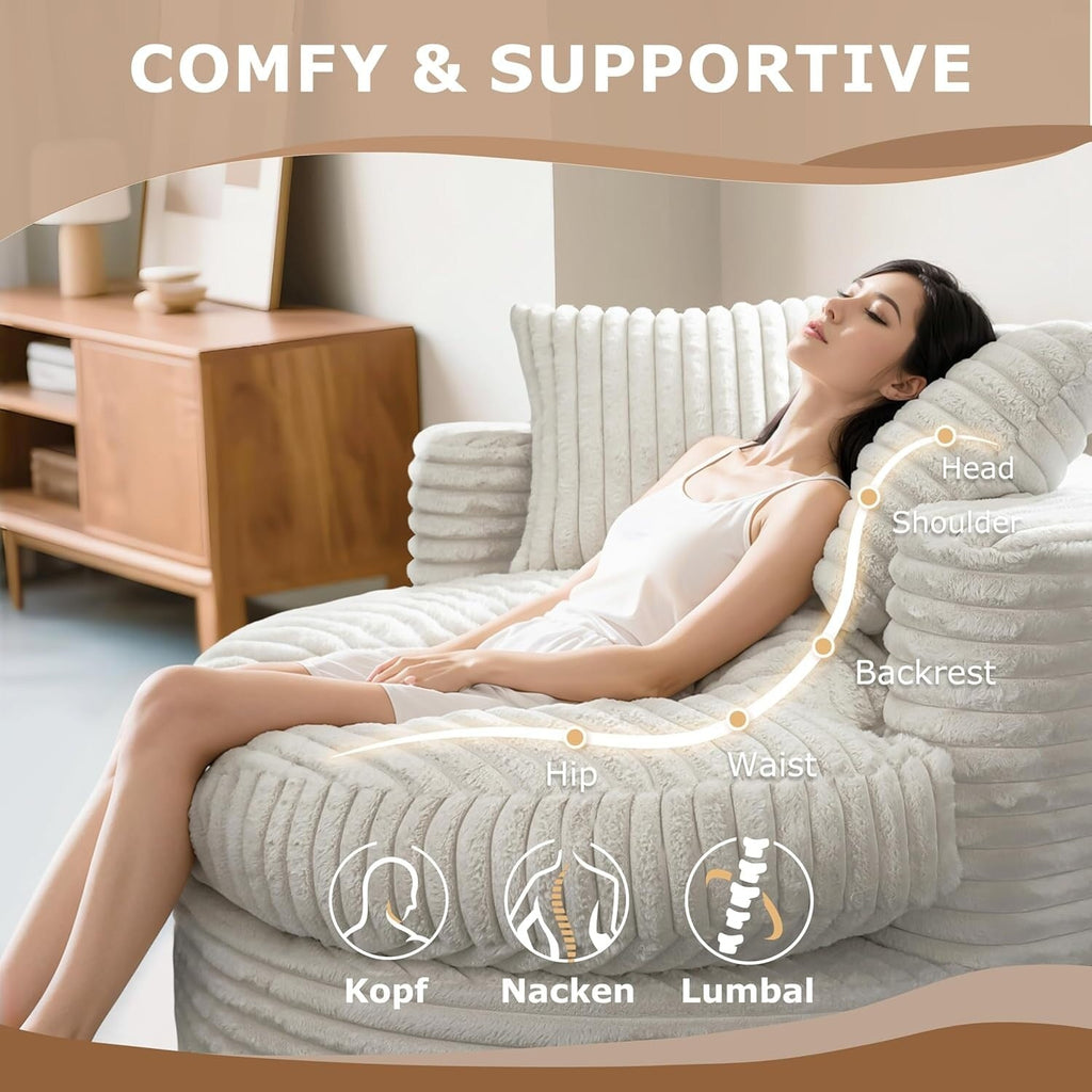 Fauteuil de jardin rond WOWMAX 47, canapé-lit surdimensionné en velours côtelé avec 2 coussins décoratifs