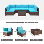 Ensemble de canapé d'extérieur modulable en osier et acier avec coussins, 7 pièces