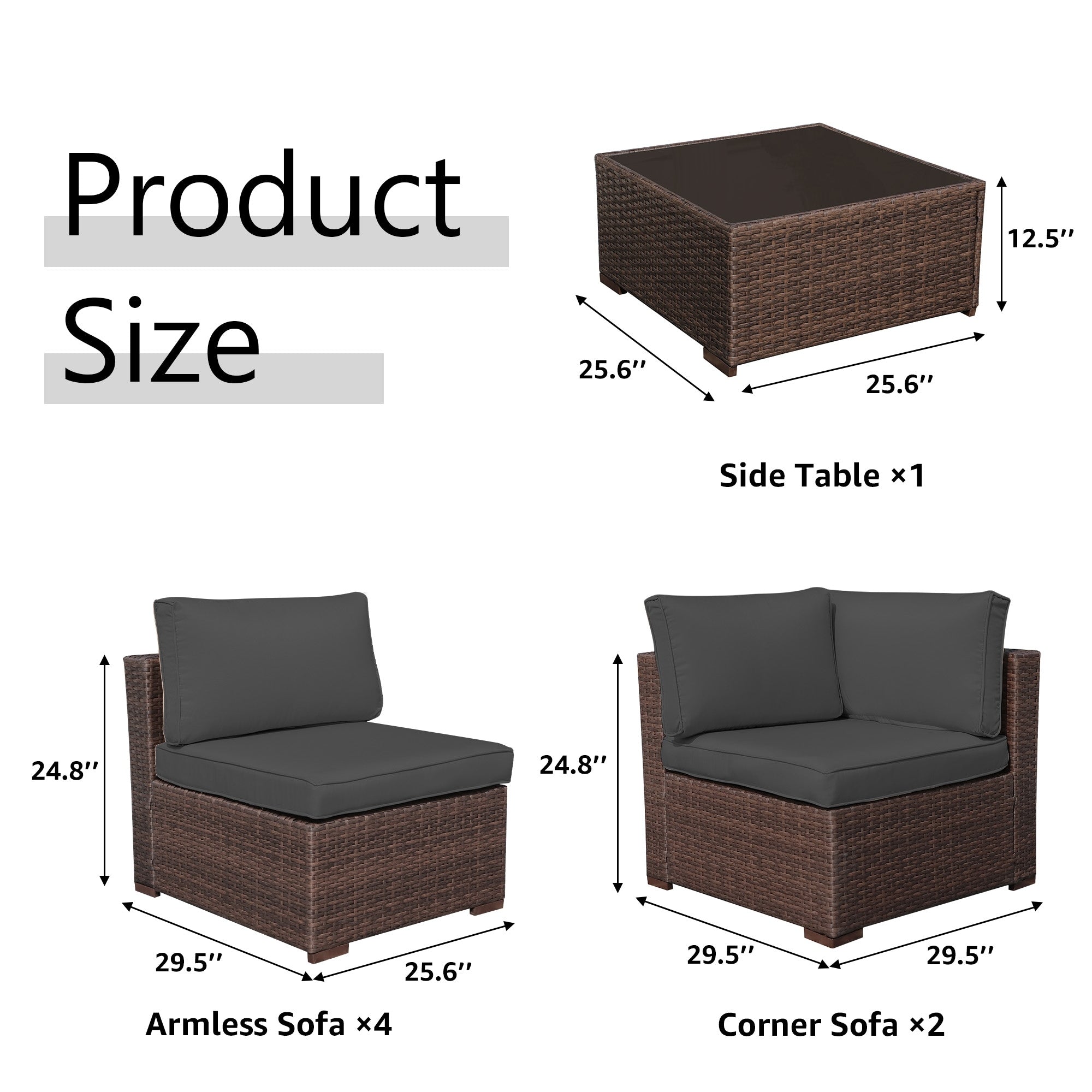 Ensemble de canapé d'extérieur modulable en osier et acier avec coussins, 7 pièces