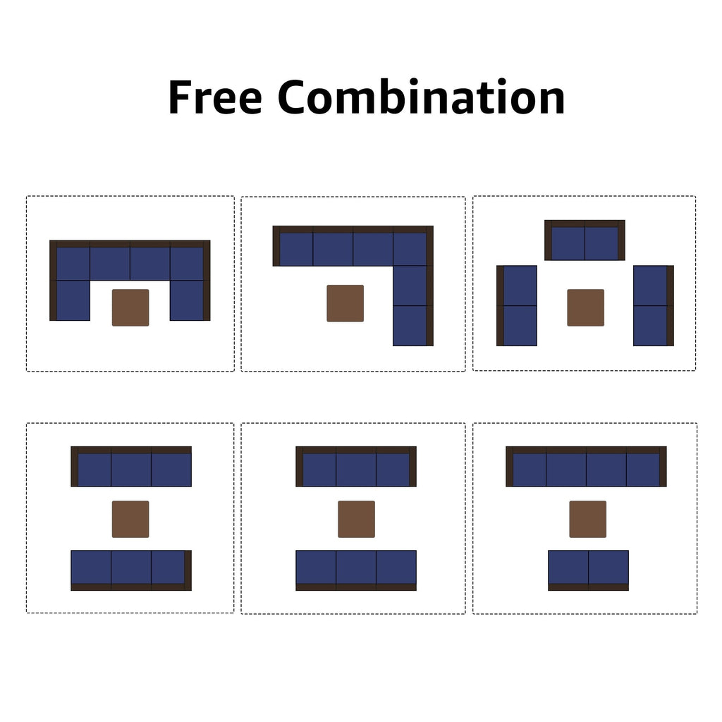 Ensemble de canapé d'extérieur modulable en osier et acier avec coussins, 7 pièces