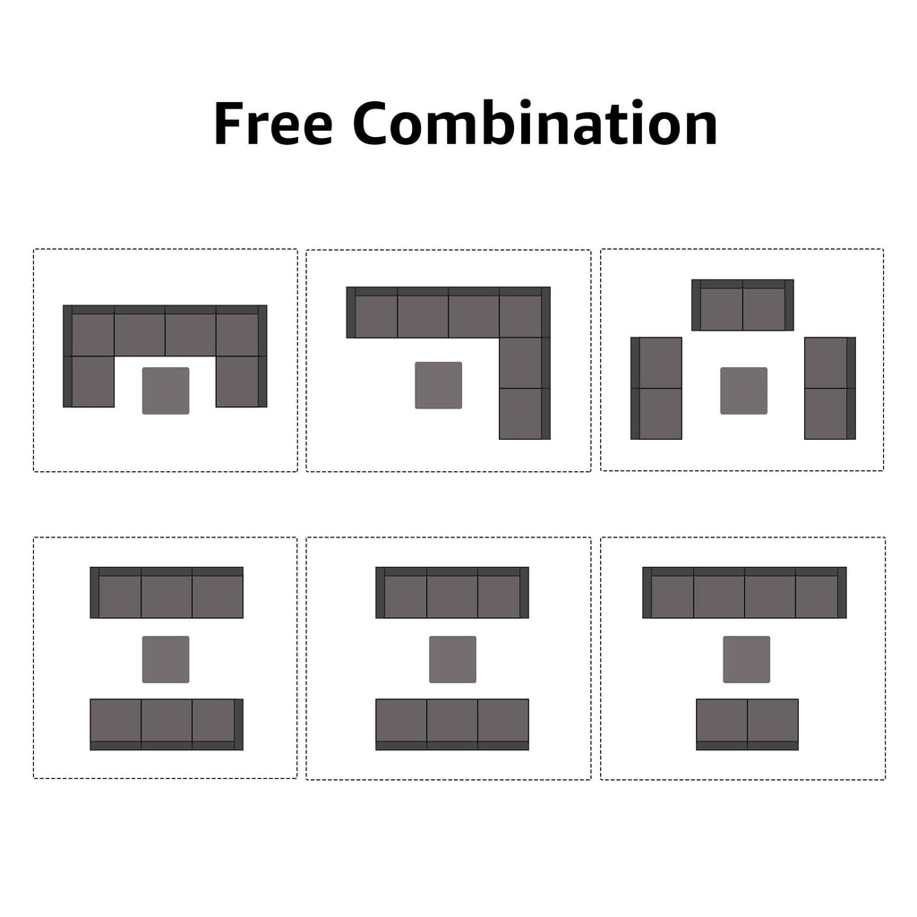 Ensemble de canapé d'extérieur modulable en osier et acier avec coussins, 7 pièces
