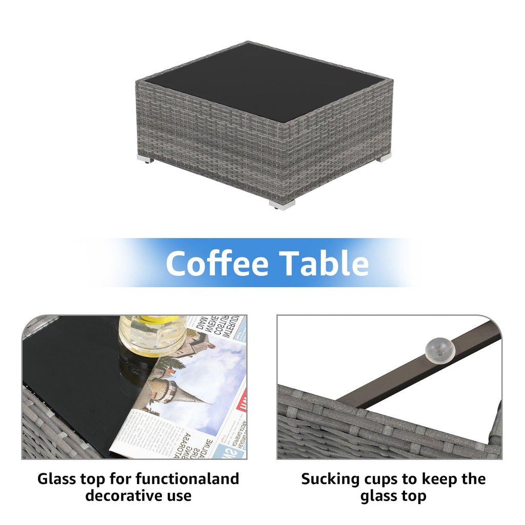 Ensemble de canapé d'extérieur modulable en osier et acier avec coussins, 7 pièces