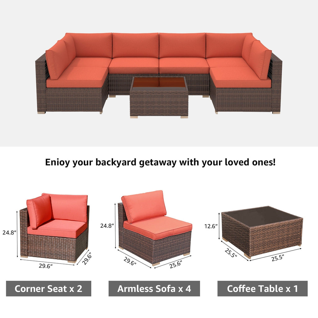 Ensemble de canapé d'extérieur modulable en osier et acier avec coussins, 7 pièces