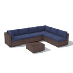 Ensemble de canapé d'extérieur modulable en osier et acier avec coussins, 7 pièces