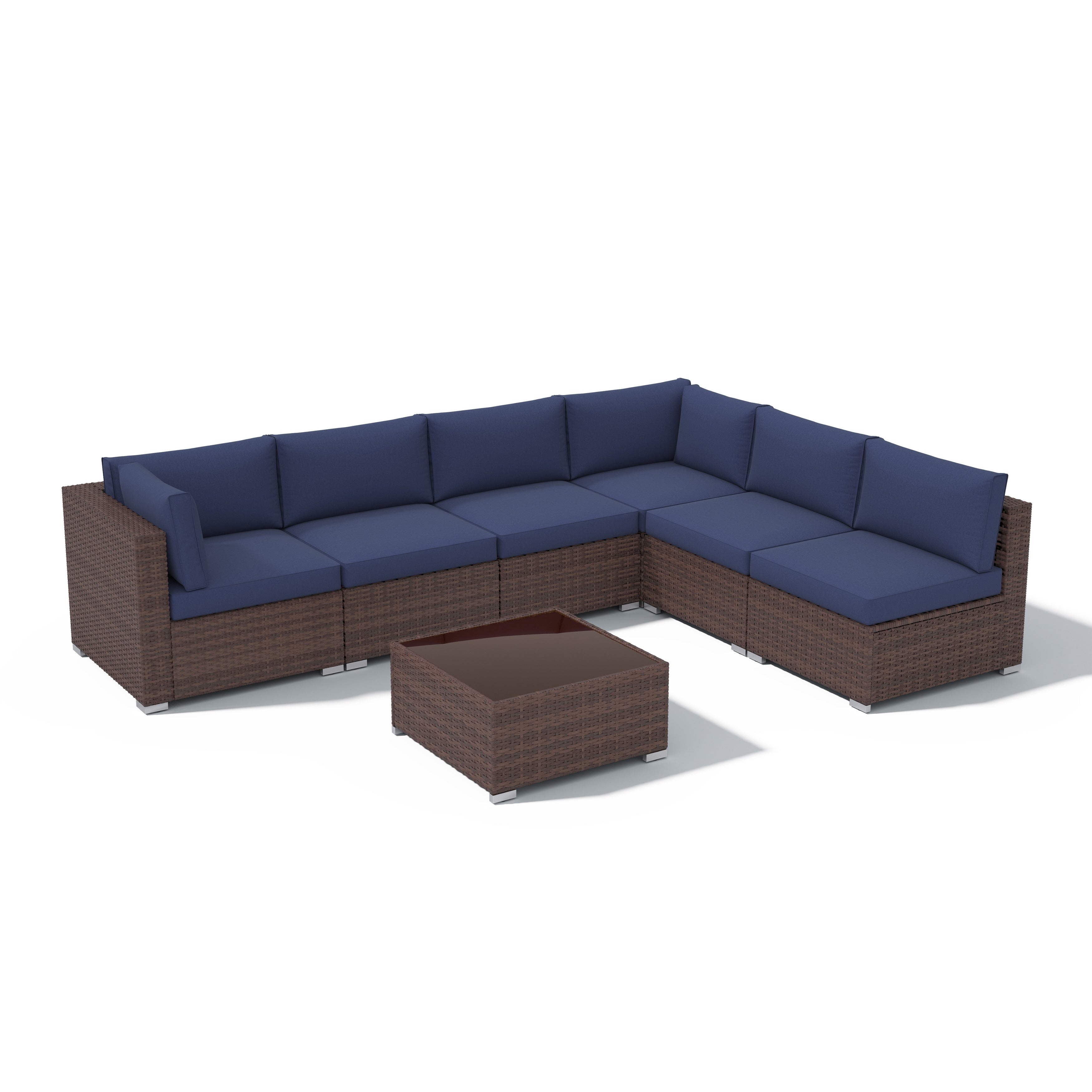 Ensemble de canapé d'extérieur modulable en osier et acier avec coussins, 7 pièces