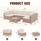 Ensemble de canapé d'extérieur modulable en osier et acier avec coussins, 7 pièces