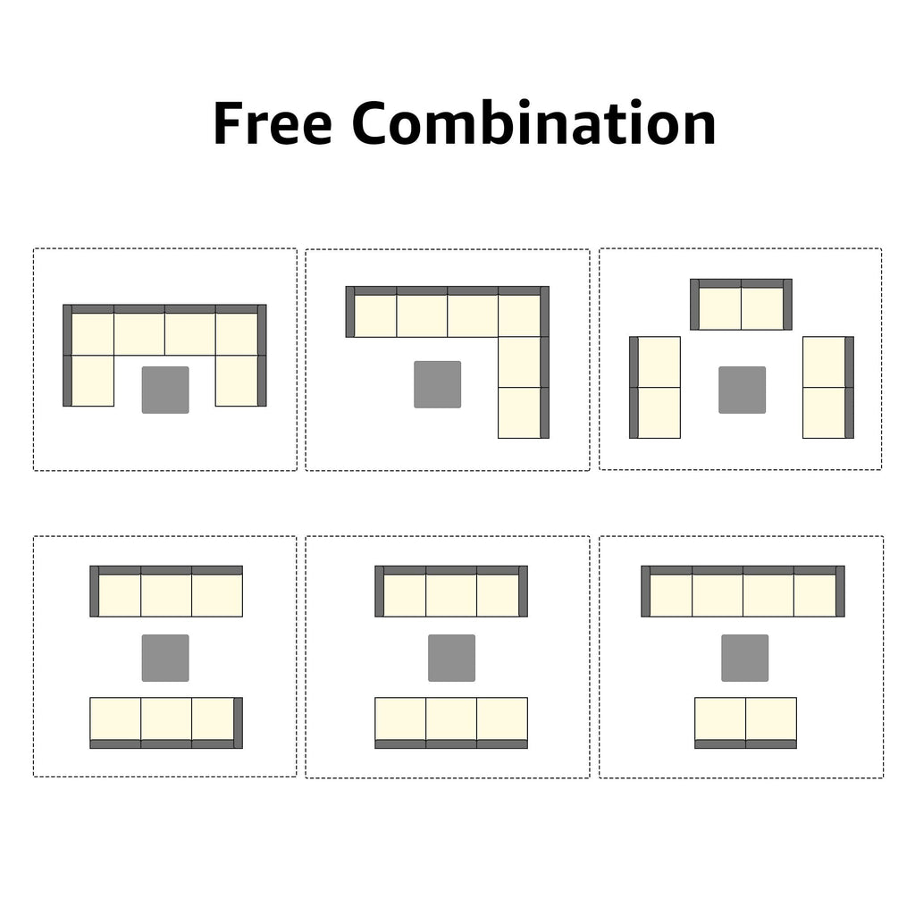 Ensemble de canapé d'extérieur modulable en osier et acier avec coussins, 7 pièces