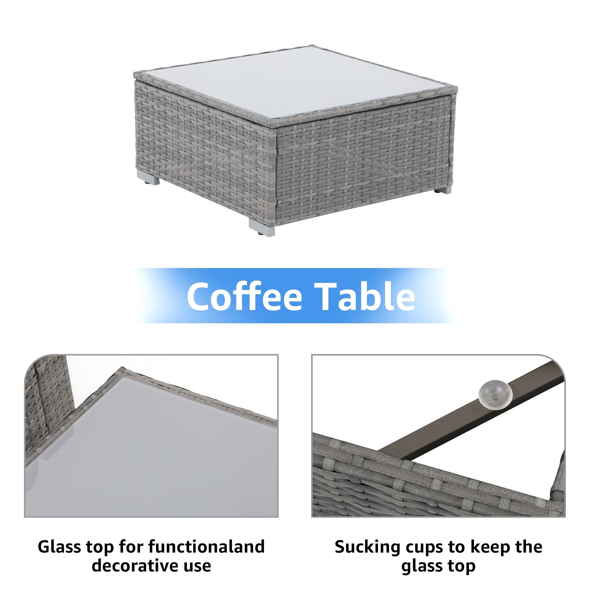 Ensemble de canapé d'extérieur modulable en osier et acier avec coussins, 7 pièces