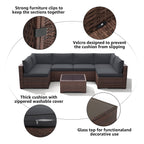 Ensemble de canapé d'extérieur modulable en osier et acier avec coussins, 7 pièces