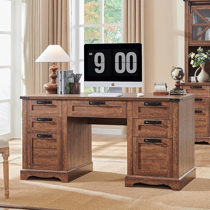 Bureau de direction de style farmhouse de 60 pouces, bureau de travail en bois pour la maison, bureau d'ordinateur