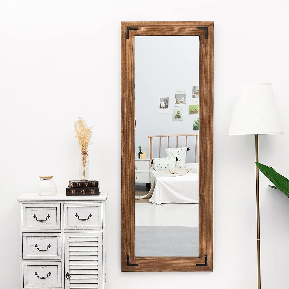 Grand miroir mural en bois rustique style farmhouse - 65x24