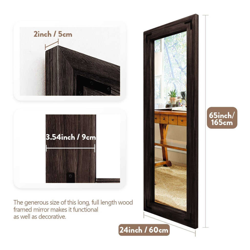 Grand miroir mural en bois rustique style farmhouse - 65x24