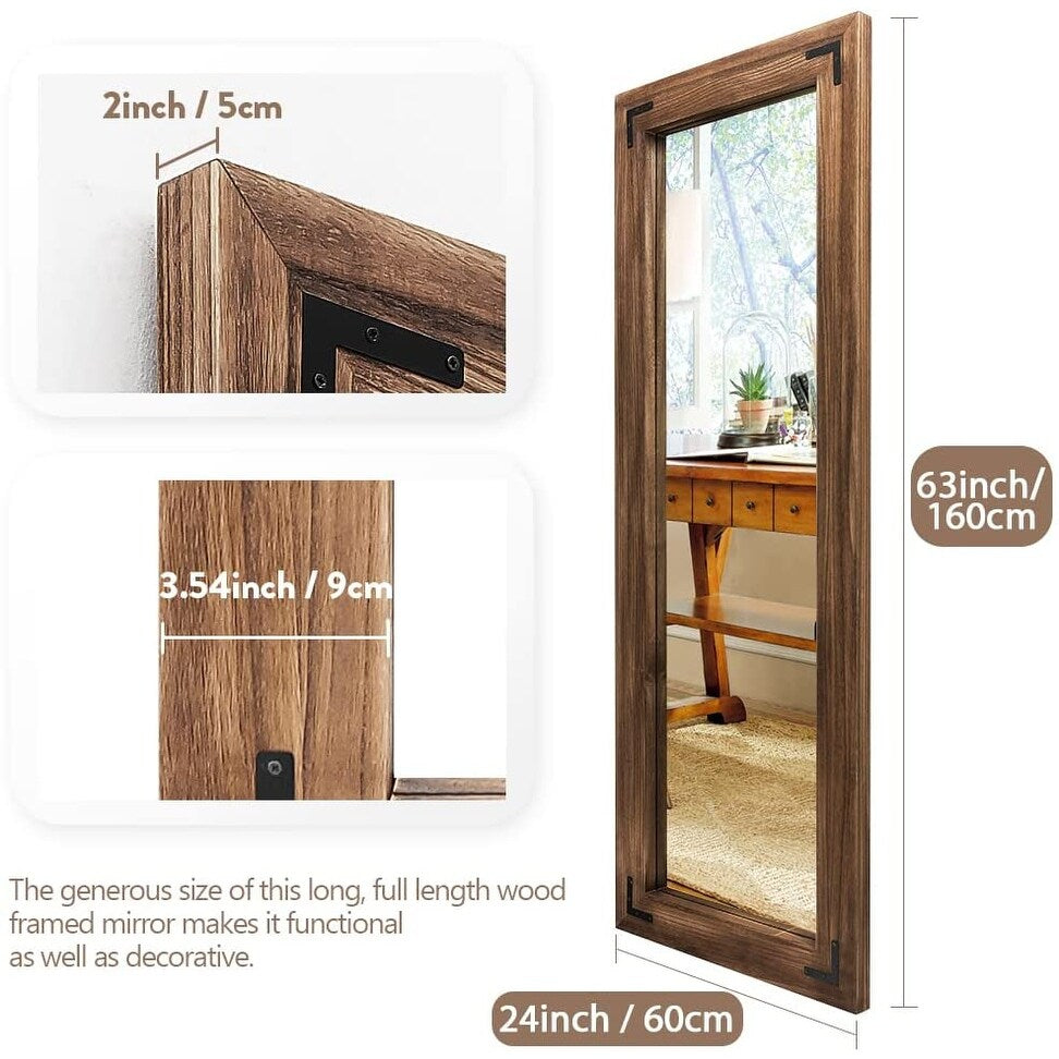 Grand miroir mural en bois rustique style farmhouse - 65x24