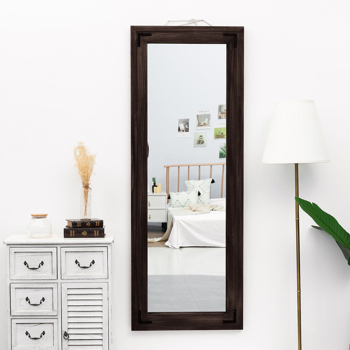 Grand miroir mural en bois rustique style farmhouse - 65x24