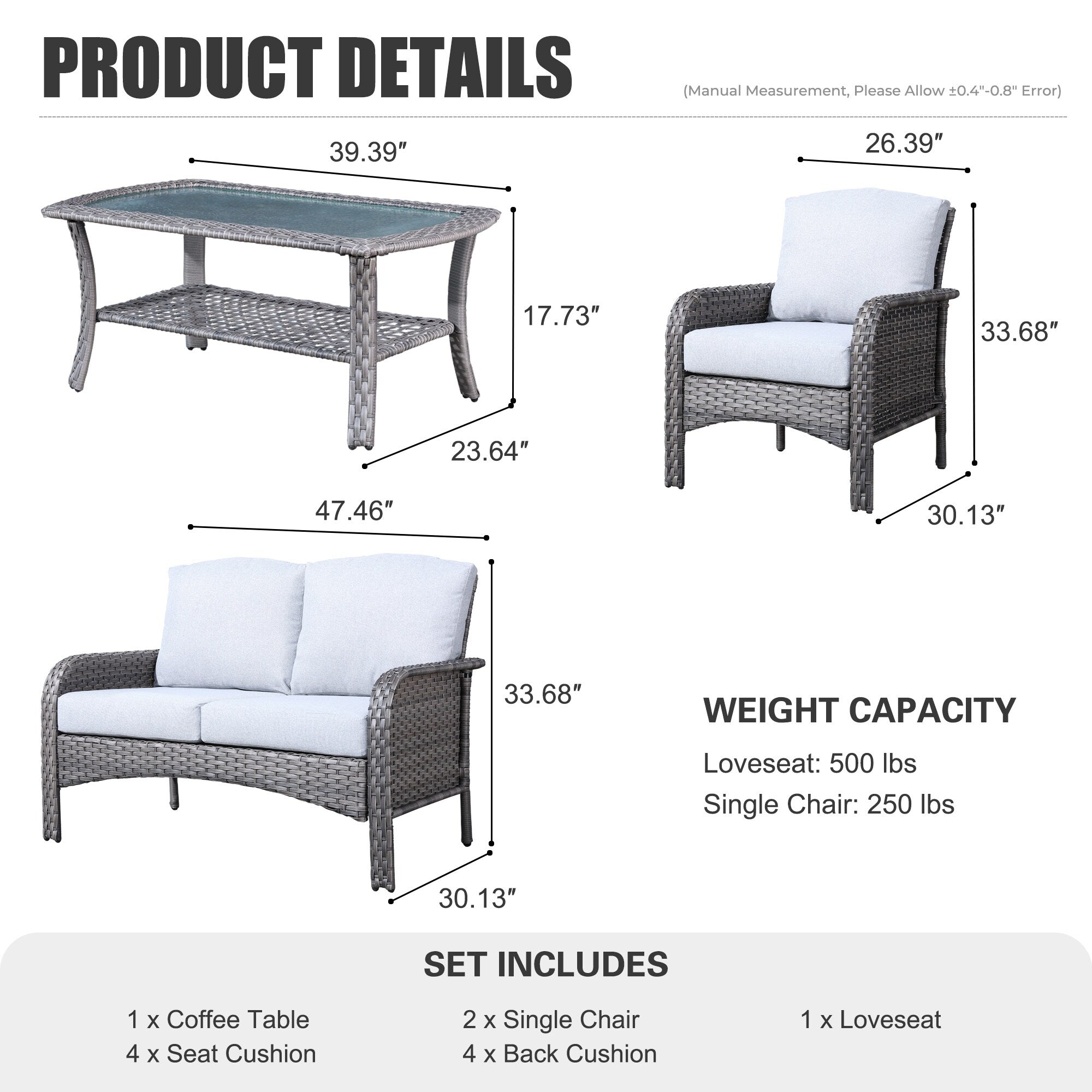 Ensemble de meubles de jardin d'extérieur XIZZI 4 pièces pour conversation avec table