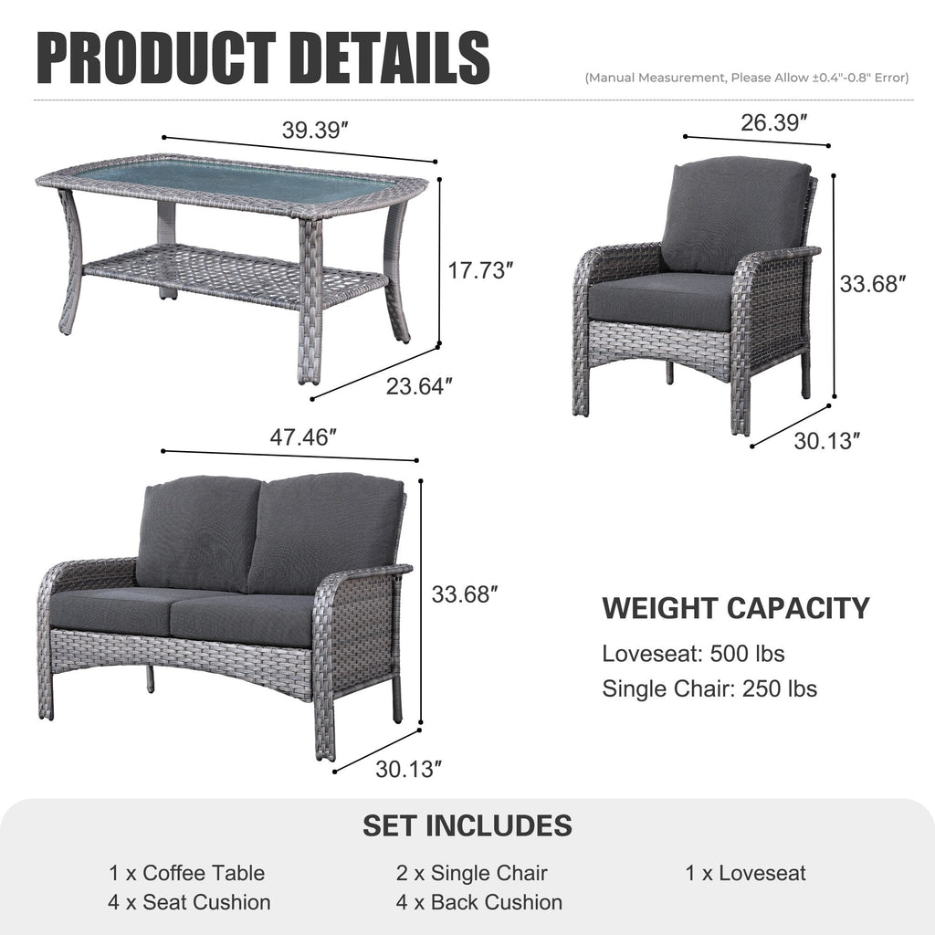 Ensemble de meubles de jardin d'extérieur XIZZI 4 pièces pour conversation avec table