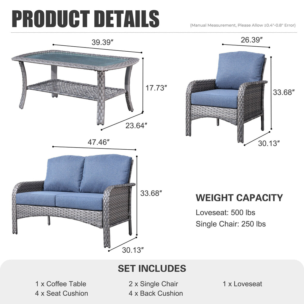 Ensemble de meubles de jardin d'extérieur XIZZI 4 pièces pour conversation avec table