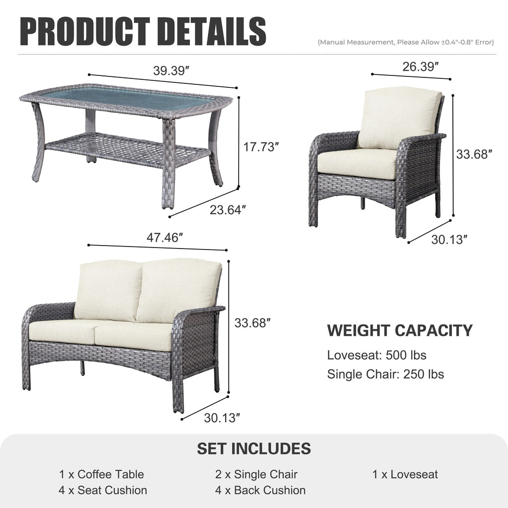 Ensemble de meubles de jardin d'extérieur XIZZI 4 pièces pour conversation avec table