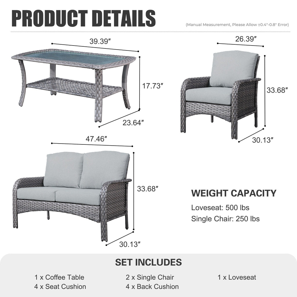 Ensemble de meubles de jardin d'extérieur XIZZI 4 pièces pour conversation avec table