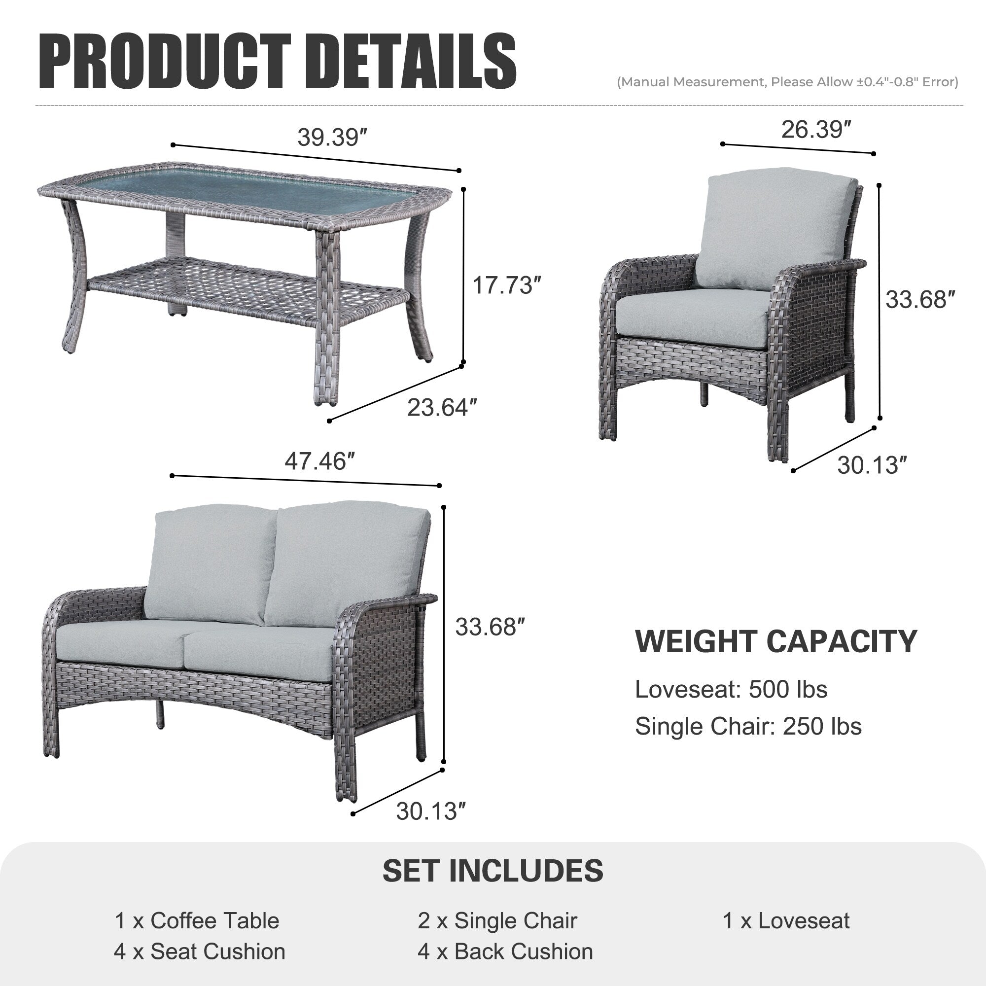 Ensemble de meubles de jardin d'extérieur XIZZI 4 pièces pour conversation avec table