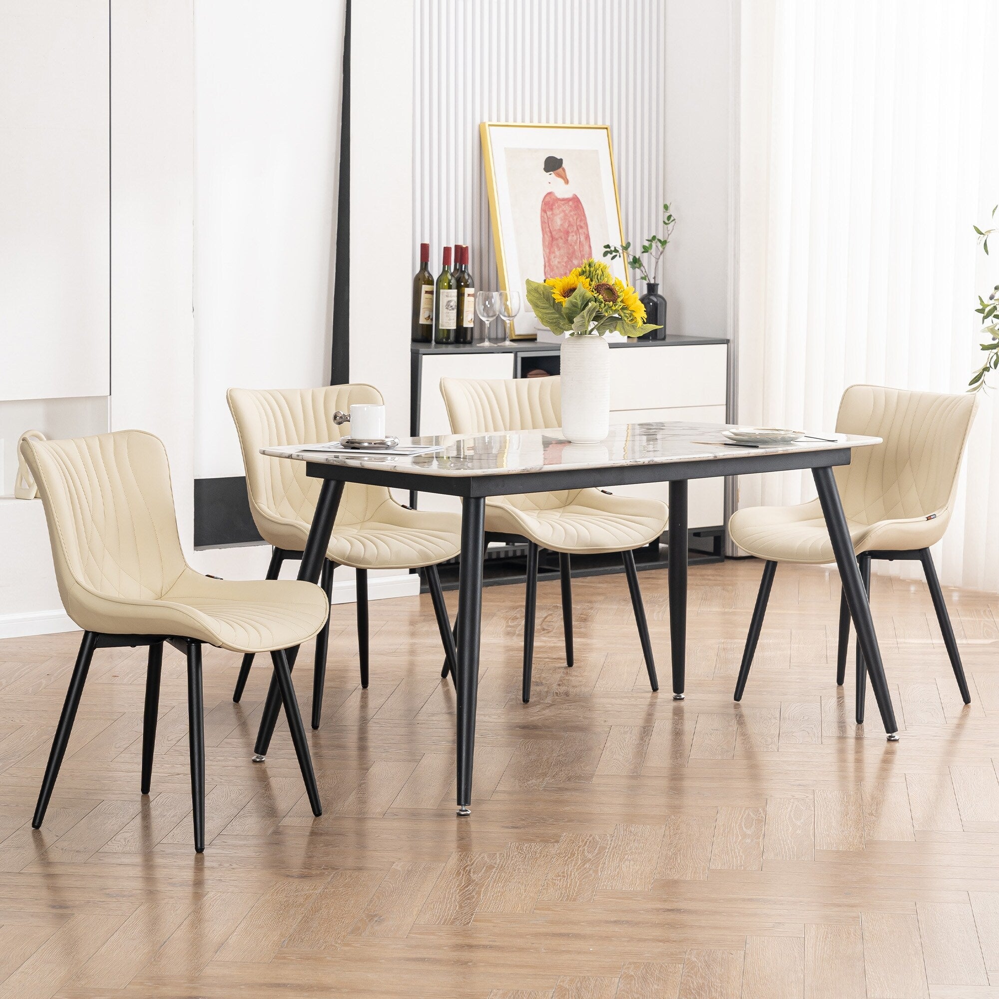 Lot de 2 chaises de salle à manger modernes en cuir capitonné sans accoudoirs