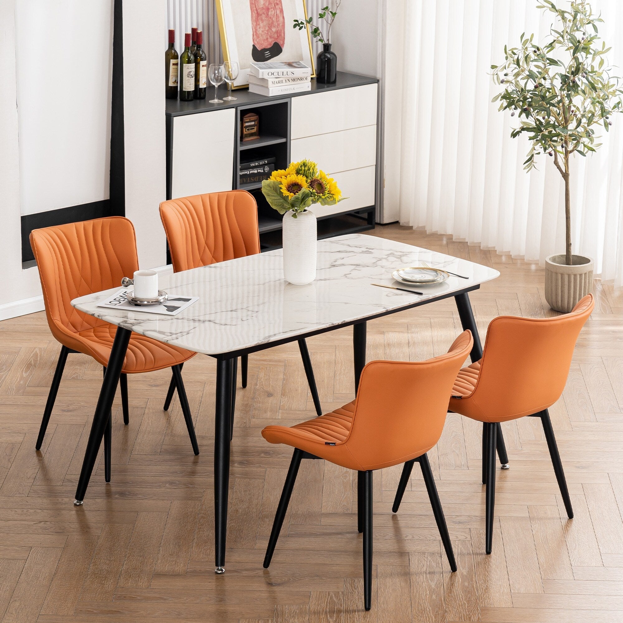 Lot de 2 chaises de salle à manger modernes en cuir capitonné sans accoudoirs