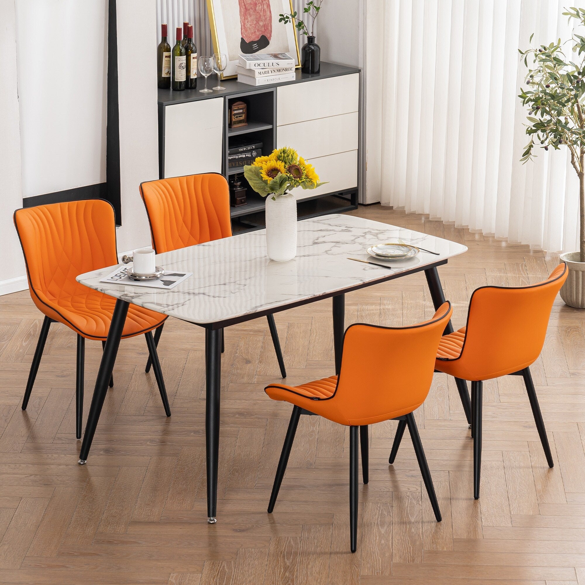 Lot de 2 chaises de salle à manger modernes en cuir capitonné sans accoudoirs