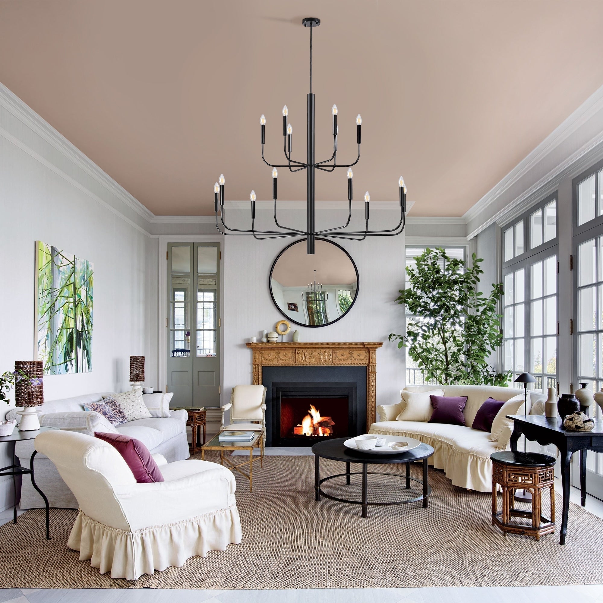 Luminaire minimaliste à 15 lumières, style bougeoir, design ancien à 2 niveaux - 48