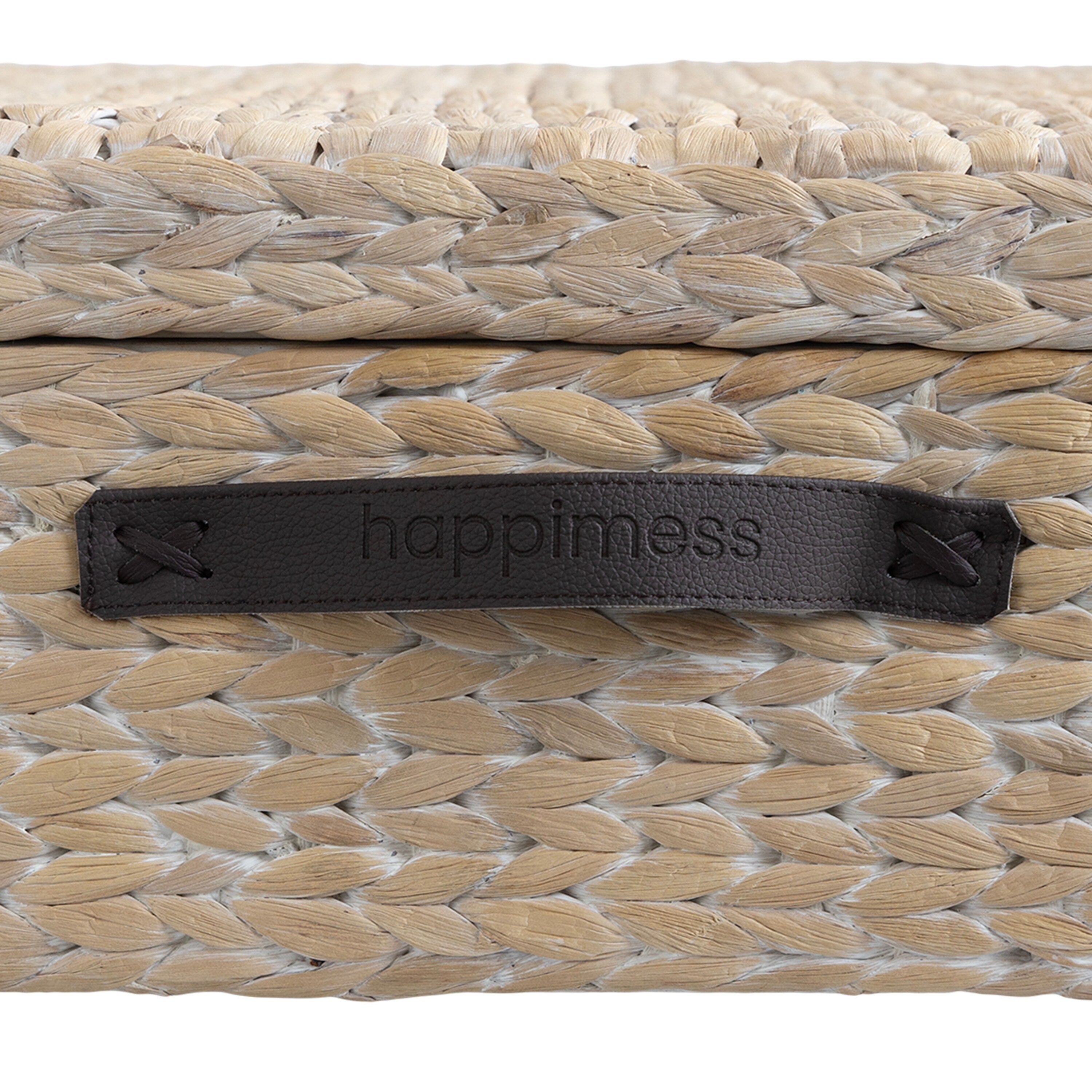 happimess Coffre de rangement sous lit en jonc et bois avec roulettes et poignées