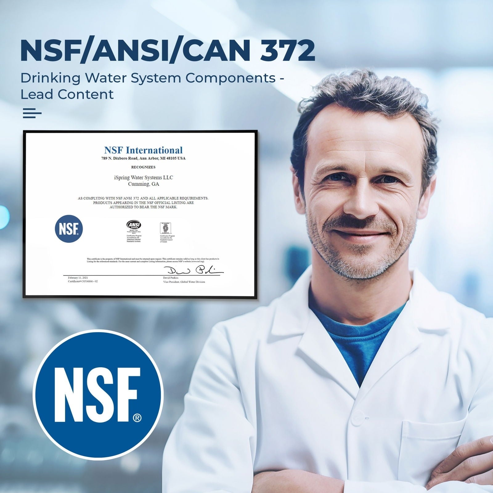 iSpring WSP100ARJ Filtre à eau à sédiments à rotation certifié NSF, taille jumbo, réutilisable avec module de rinçage à écran tactile, 100 microns