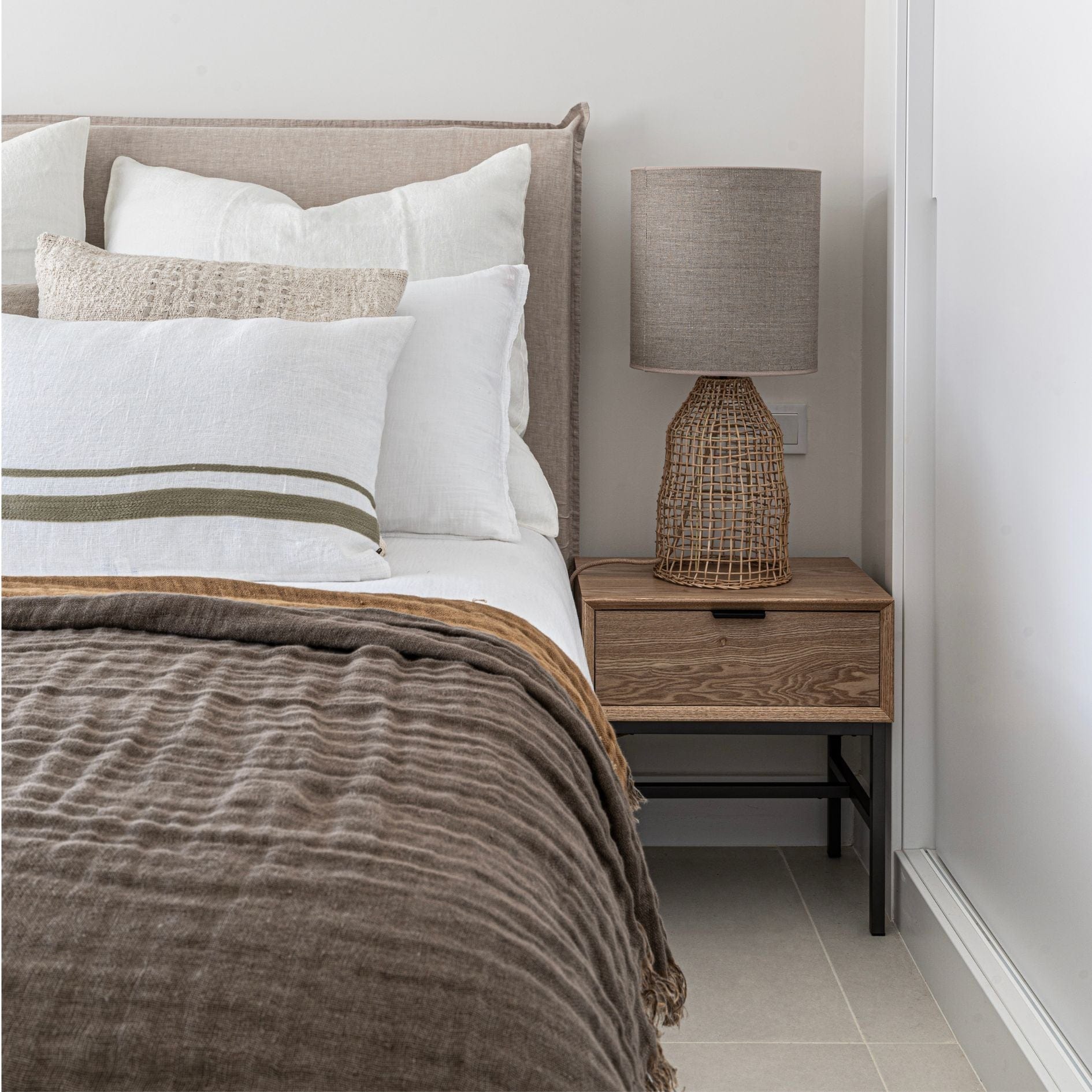 Fronce de coussin en lin Arias | Blanc/Naturel 40x60cm