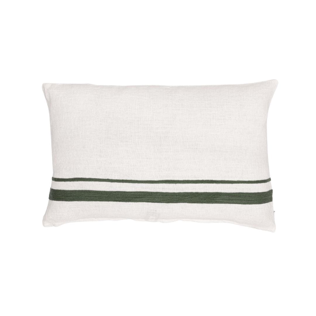Fronce de coussin en lin Arias | Blanc/Olive 40x60cm