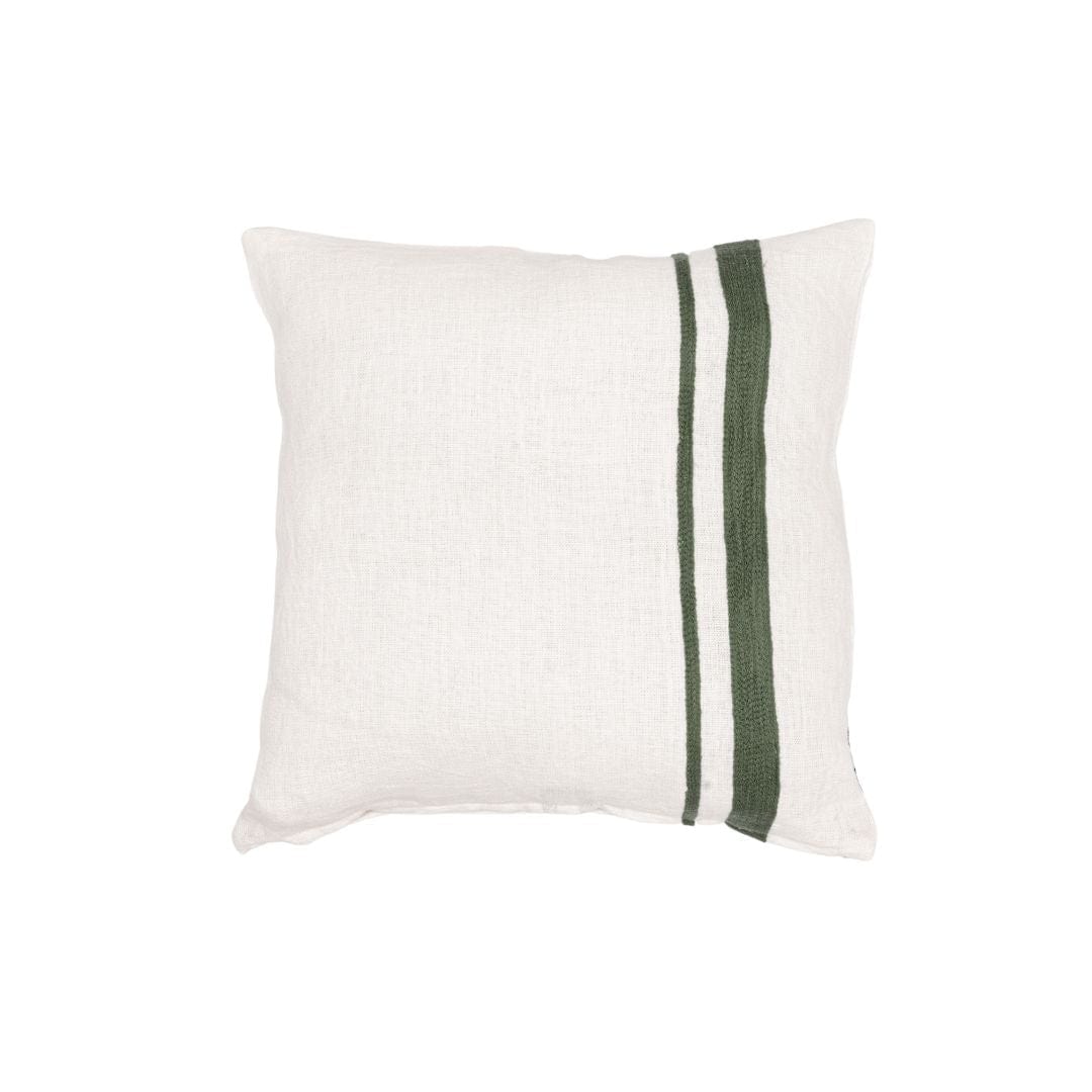 Fronce de coussin en lin Arias | Blanc/Olive 45x45cm