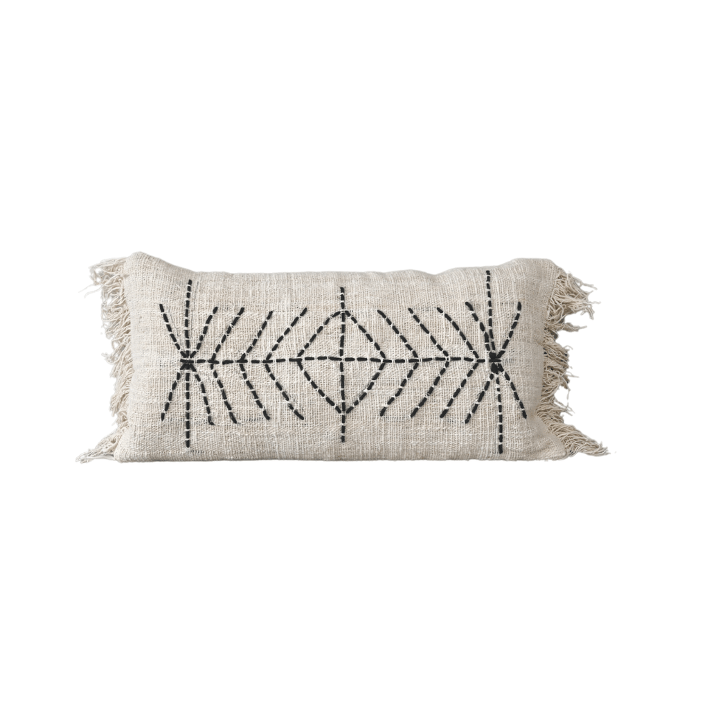 Fronce de coussin Bali | Pompon blanc | 30x60cm