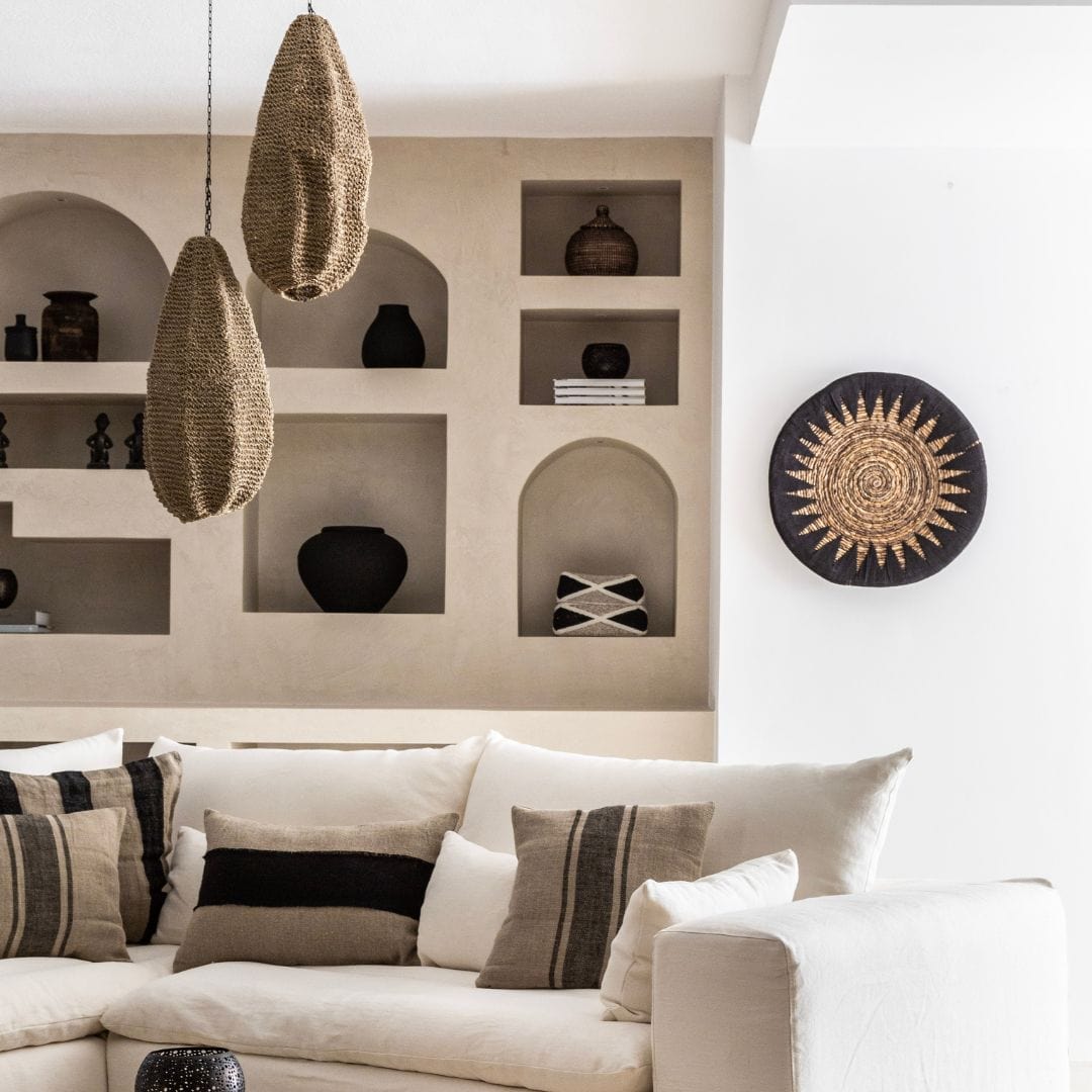 Panier mural décoratif en forme de banane | Noir et naturel 60cm