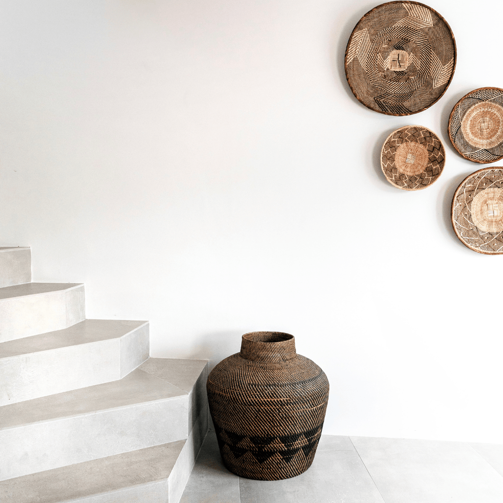 Panier tribal noir à motifs | 70cm