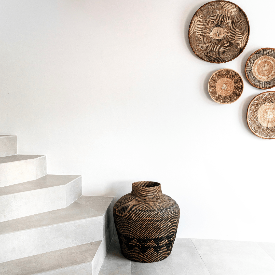 Panier tribal noir à motifs | 70cm