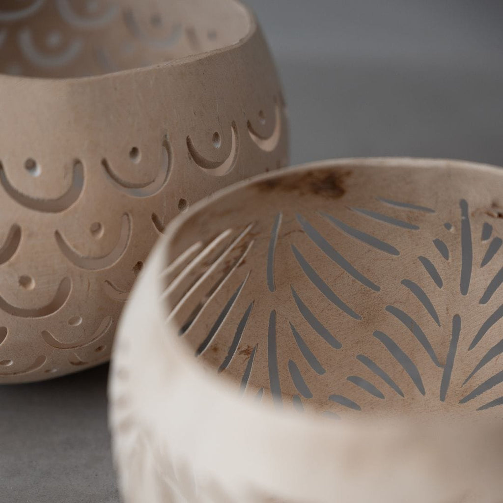Porte-bougie en forme de noix de coco | Naturel 12x10cm