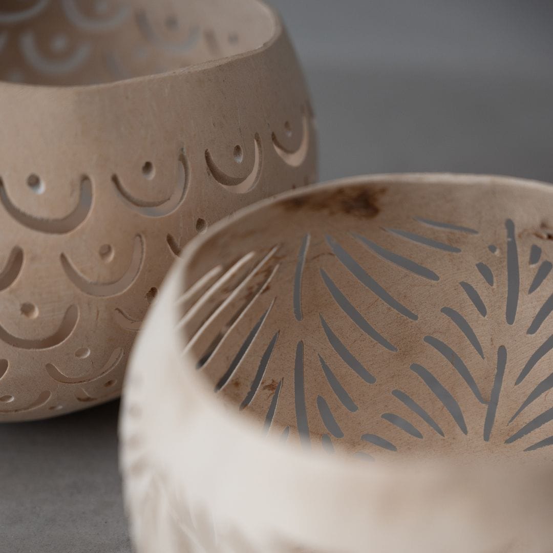 Porte-bougie en forme de noix de coco | Naturel 12x10cm