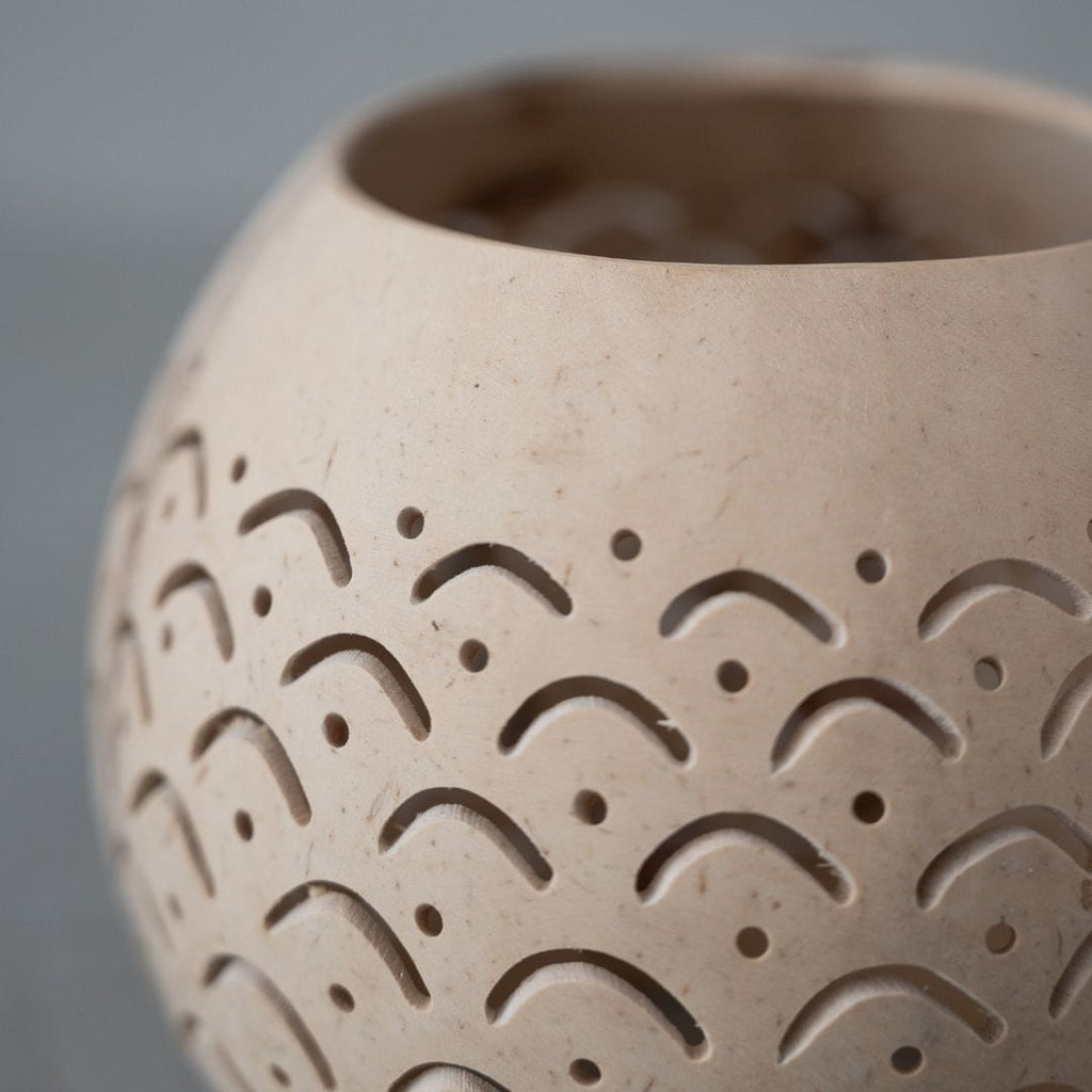 Porte-bougie en forme de noix de coco | Naturel 12x10cm