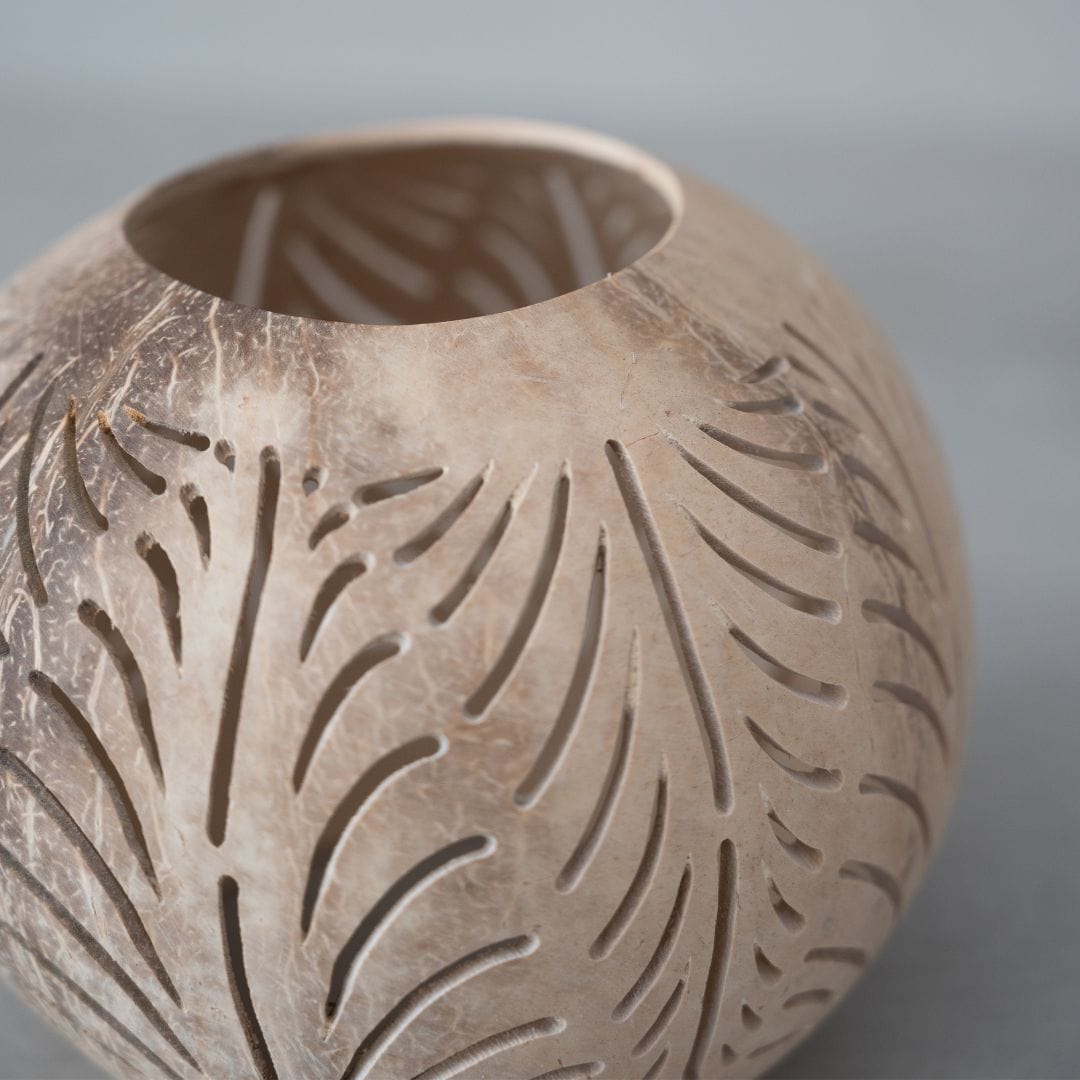 Porte-bougie en forme de noix de coco | Fond ouvert | Naturel 12x10cm