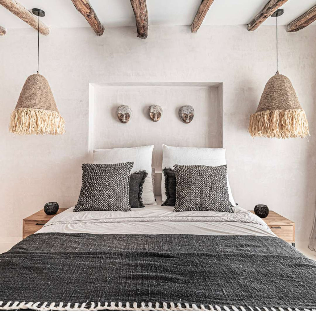 Fronce de coussin en coton fantaisie | Noir 50x50cm