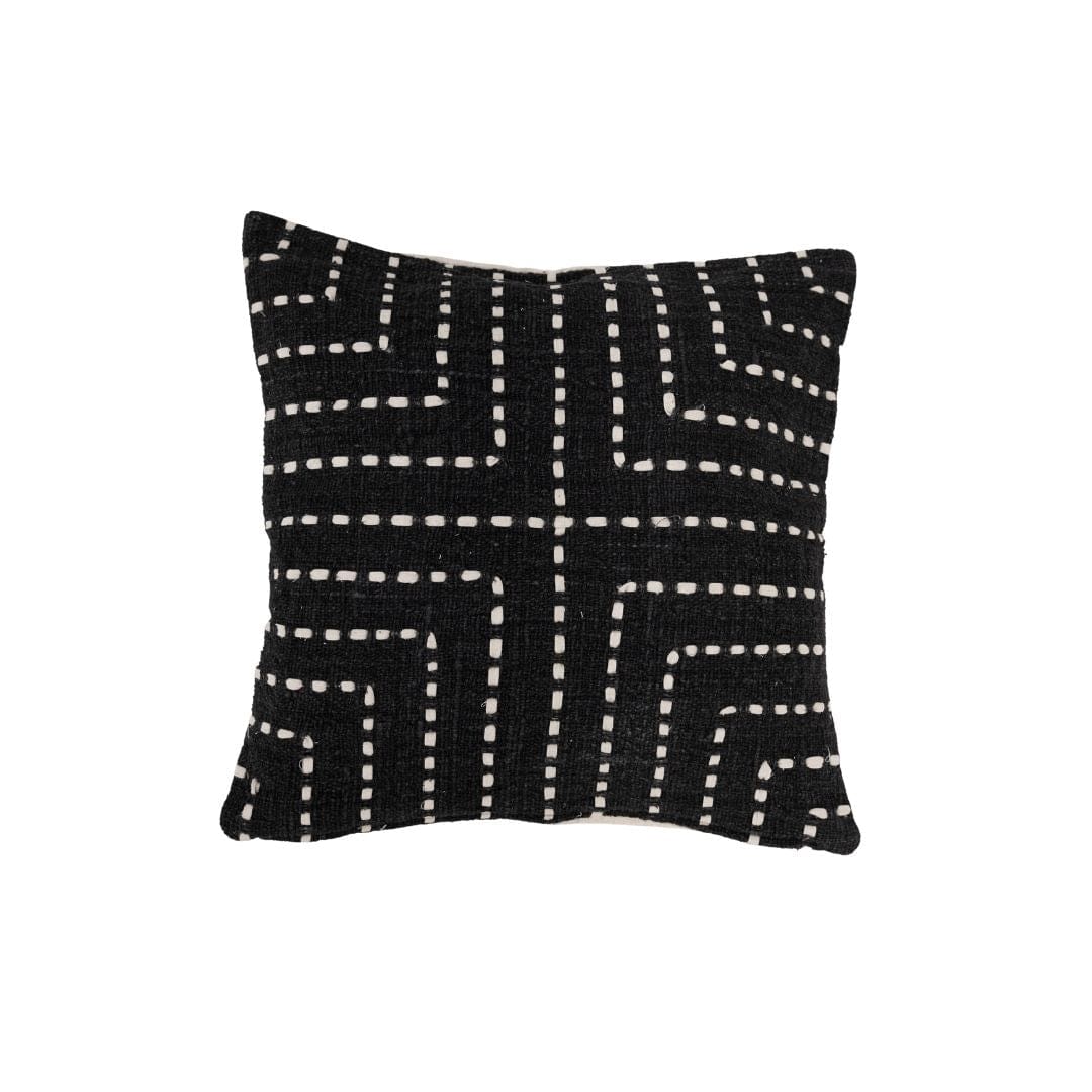 Fronce de coussin en coton, surpiqûres multiples | Noir 50x50cm