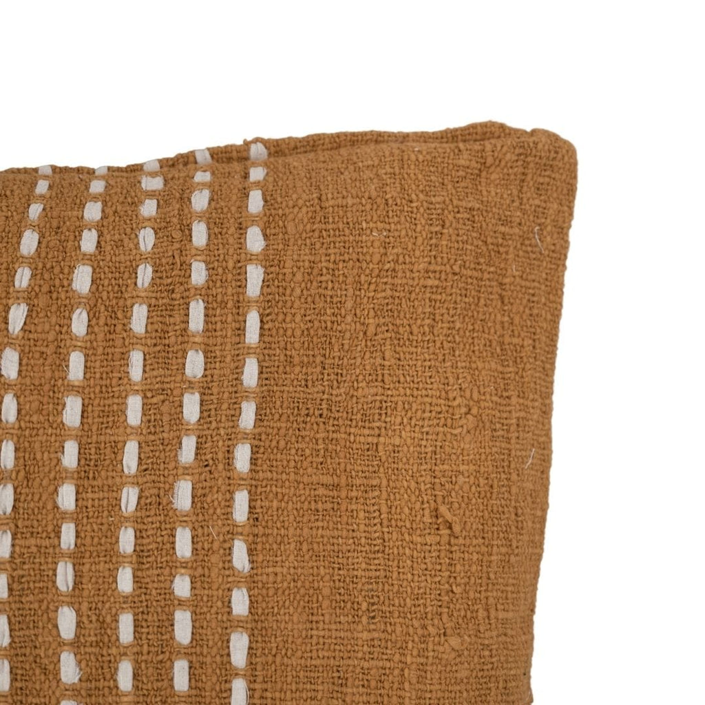 Housse de coussin en coton avec empiècement brodé | Moutarde 50x50cm