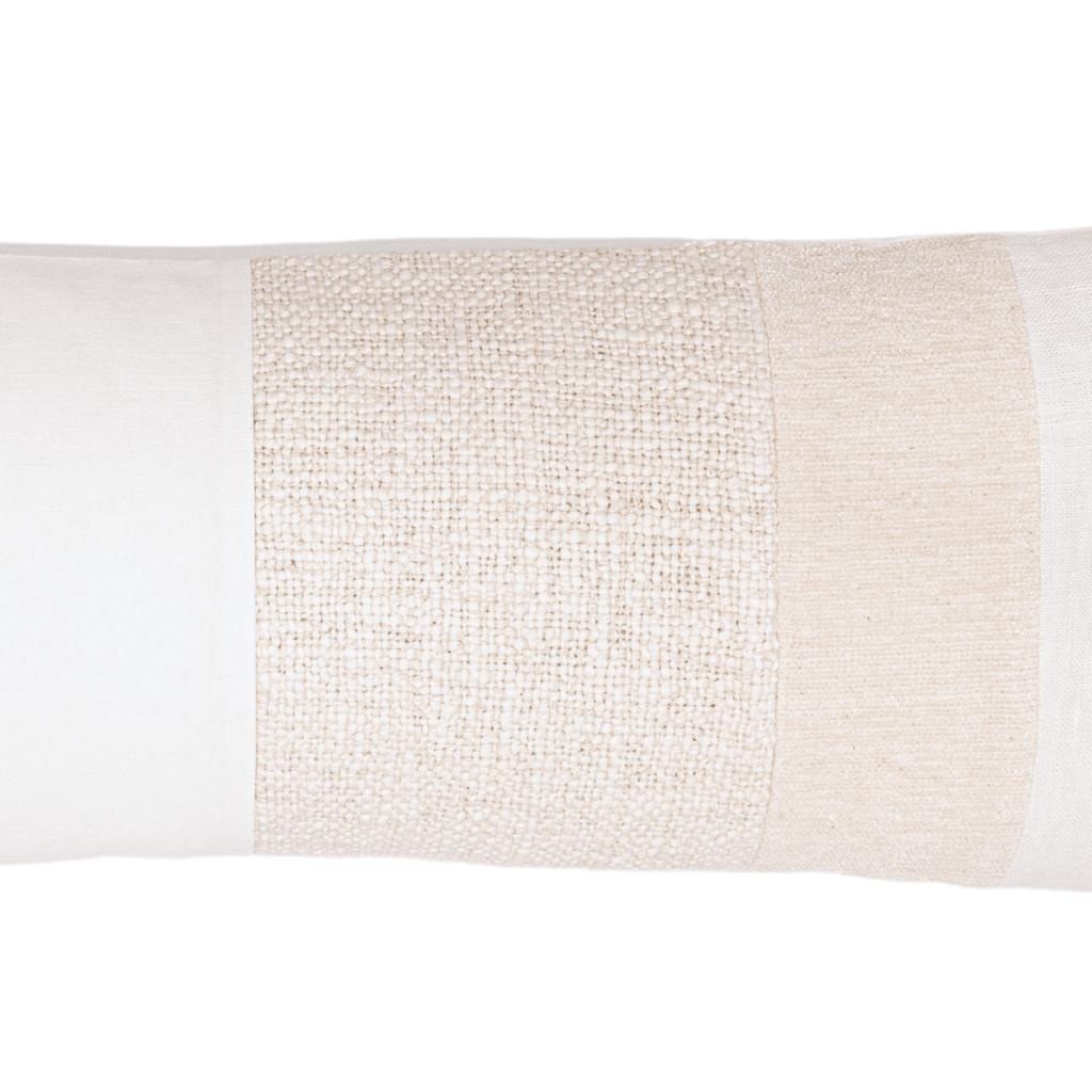 Coussin en lin et coton patchwork | Blanc / Naturel 80x30cm