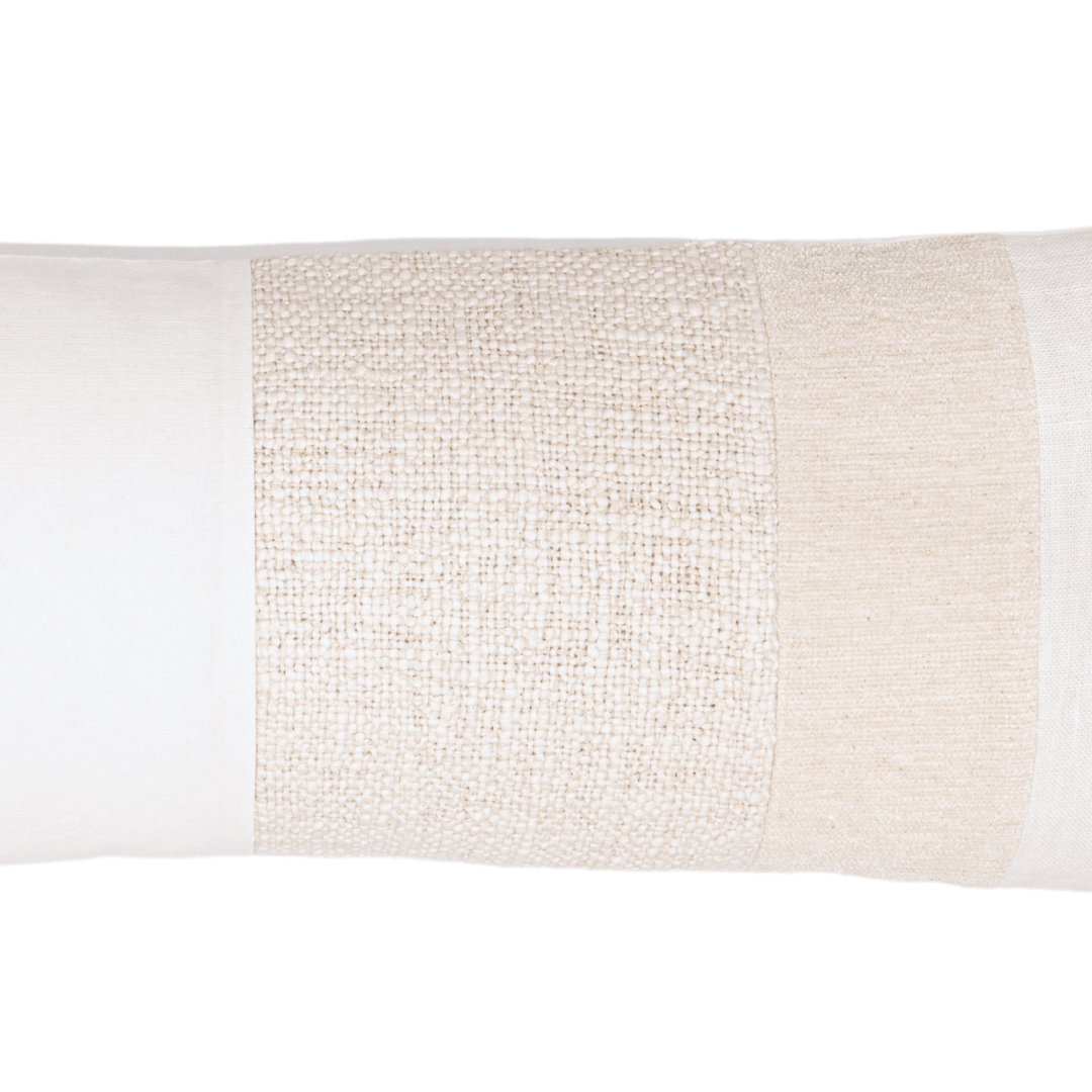 Coussin en lin et coton patchwork | Blanc / Naturel 80x30cm