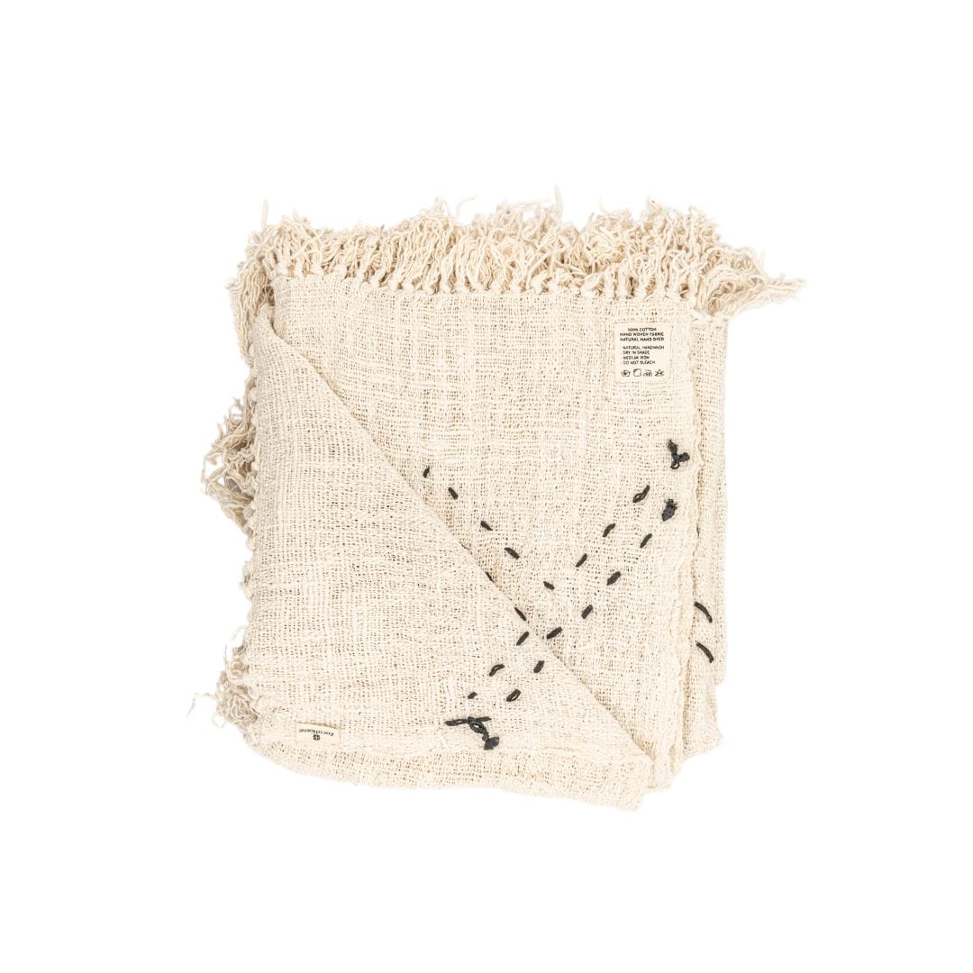 Surplapis en coton Soraya, motif zigzag | Blanc cassé | 235x130cm