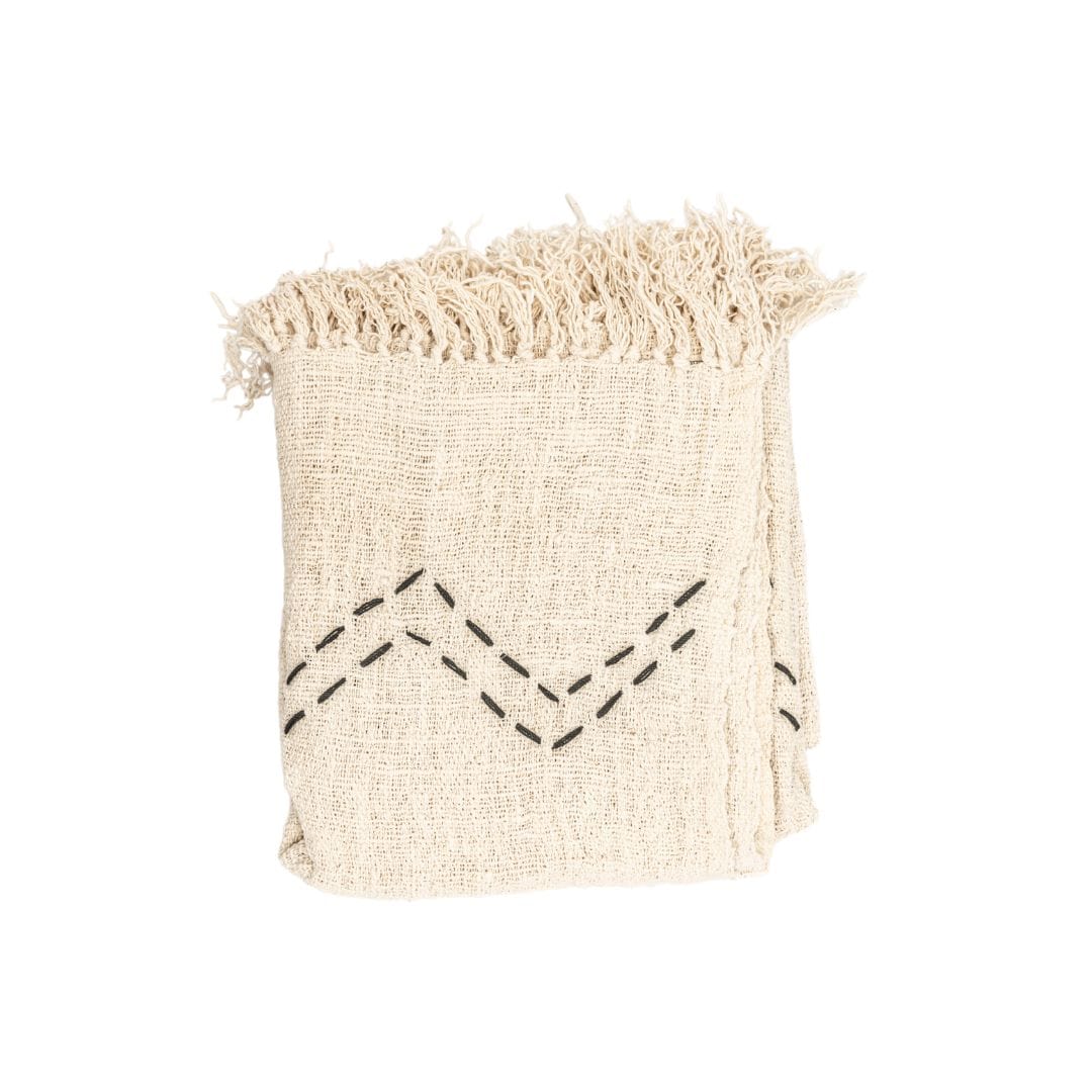 Surplapis en coton Soraya, motif zigzag | Blanc cassé | 235x130cm